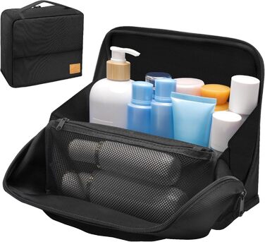 Чоловіча та жіноча дорожня косметичка Lermende з подвійною блискавкою, великий об'єм, зручна ручка для подорожей. (Чорний)