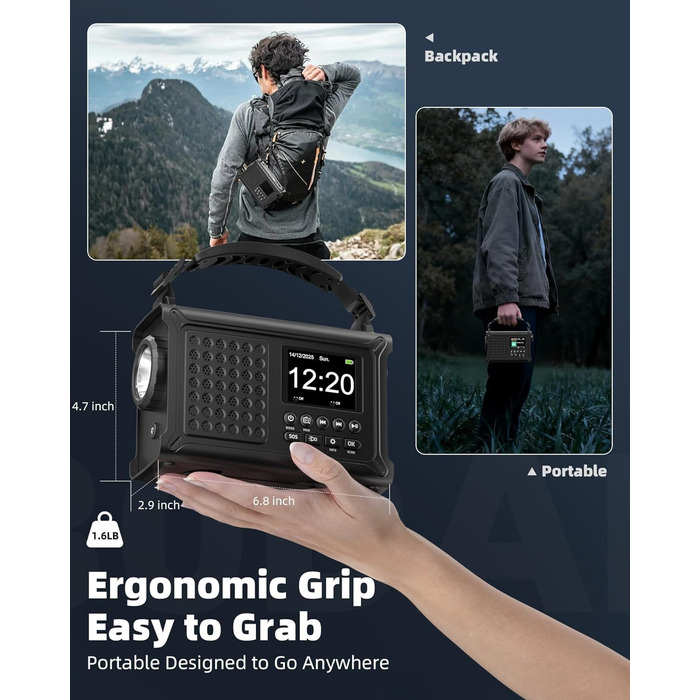 Радіо Kurbelradio на сонячній енергії та з ручним приводом | DAB/DAB+/UKW, Bluetooth 5.0 | Радіо для надзвичайних ситуацій з сонячною панеллю 8500 мм² та ручним приводом 650 мА | Портативне динамо-радіо з сонячною батареєю | Ліхтар та зарядний пристрій | 