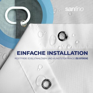 Штора для душу 180x200 см Grey Splash: Водонепроникна текстильна штора з антибактеріальним покриттям та кільцями (12 шт.) - Сірий