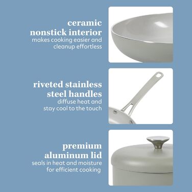 Набір кухонного посуду Sur La Table Kitchen Essentials 13-Piece, преміум-кераміка, антипригарне покриття, для індукційних плит, знімний ручка, смарагдово-зелений