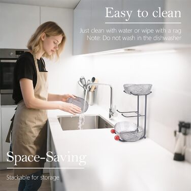 Пластикова підставка для фруктів Asaiy – 3 яруси, овальна корзина з металевим каркасом, сірого кольору. Організатор для фруктів, овочів, снеків та солодощів.