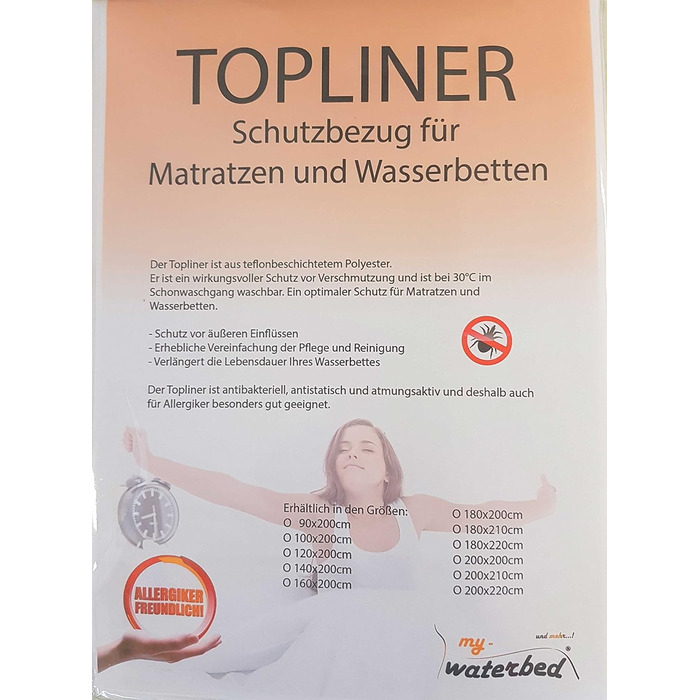 My-Waterbed Topliner Capliner Protective Cover Dust Cover for Waterbeds Mattresses (180x220cm)