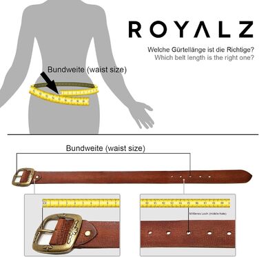 Жіночий шкіряний ремінь ROYALZ Vintage з буйволової шкіри 38 мм, колір коньяк, з антикварною квітковою пряжкою, регульований, довжина 110 см (талія 95 см)