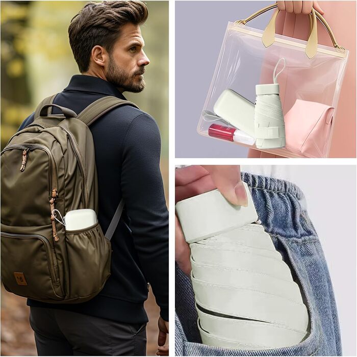 Компактний дощовий парасолька, маленький UV-парасолька, вітростійкий парасолька з капсульною ручкою, портативний парасолька для чоловіків та жінок (білий)