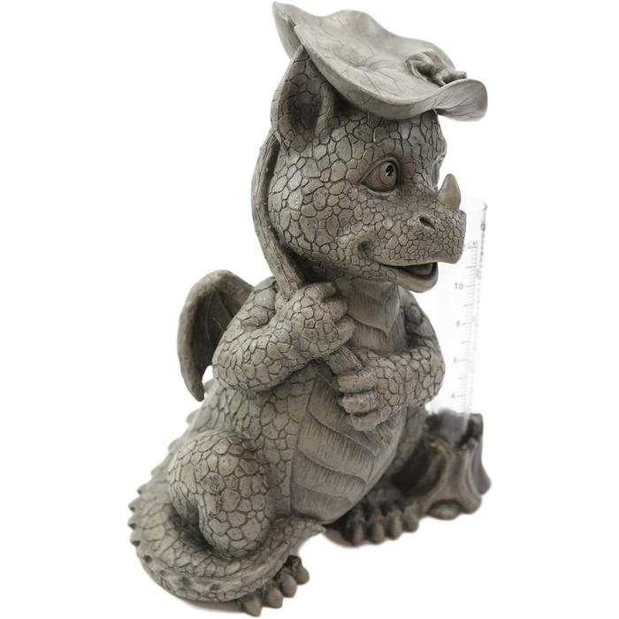 Ebros Whimsical Raindrop Keep Falling On My Head Baby Dragon with Lilypad Umbrella Rain Gauge Statue Fairy Garden Art Stone Resin Figurine