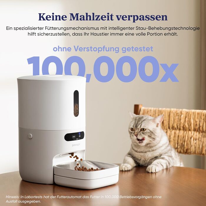 Автомат годування для тварин Pawsync Smart: 3 шт., індикатор зміни кольору, сухий корм, свіжість до 3 місяців, сповіщення через додаток, білий та сірий