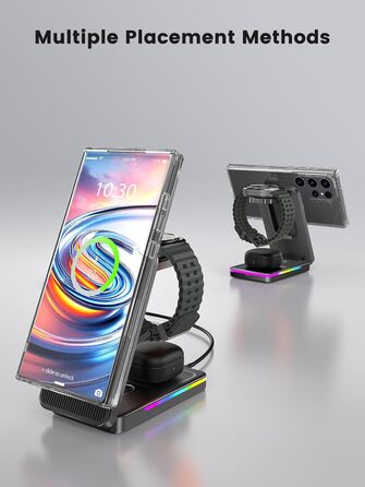 Магнітна зарядна станція 3-в-1 для Samsung Galaxy S26 Ultra, S25, Z Fold 7, Z Flip 7, Galaxy Watch Ultra 8/7/6 та Buds Pro 3 - бездротова, складна, чорна