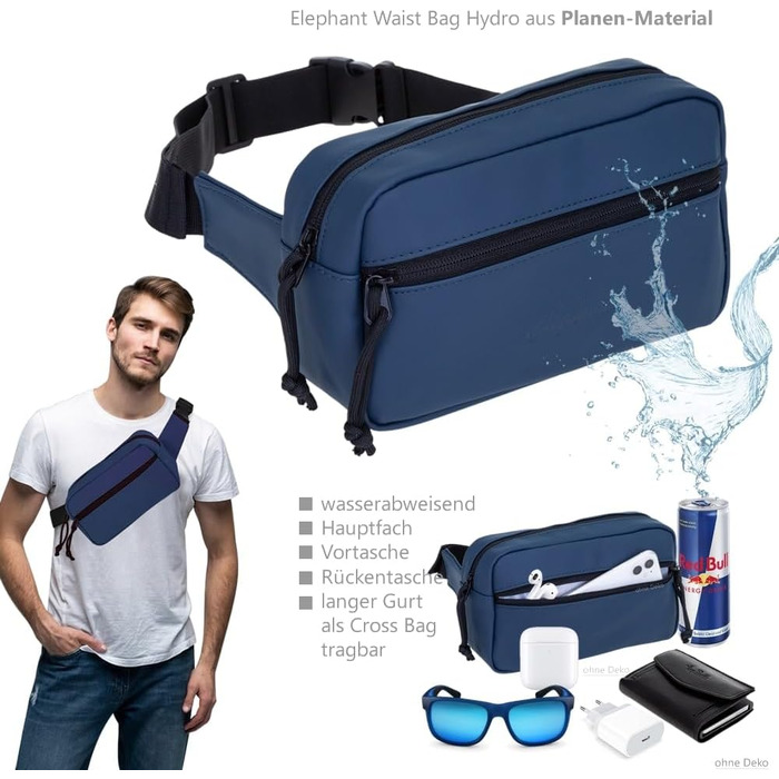 Сумка на пояс, бананка Wimmerl Elephant 12827, водонепроникна, унісекс, для чоловіків та жінок, з брелоком (синій)