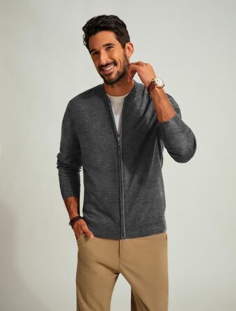 Кардиган чоловічий PJ PAUL JONES з рельєфним в'язанням, на блискавці, зі стійким коміром, зимовий, сірий (L)