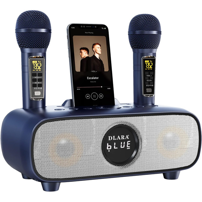 Караоке-машина DLARA Upgrade з Bluetooth, USB, TF-карткою та мікрофоном, портативна, для дорослих та дітей, з підставкою, AUX-in, PA-системою, блакитна Pro