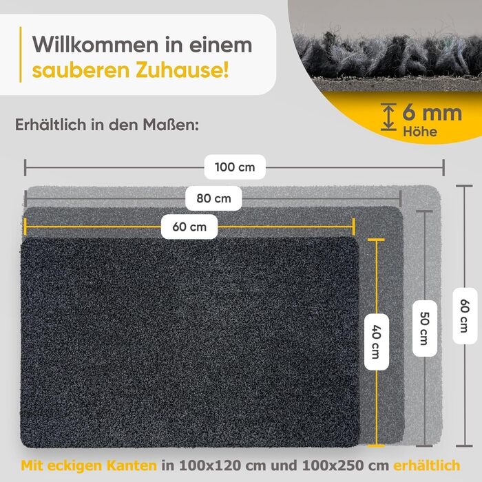 Килимок Entrando 40x60 см - для дому та вулиці - бавовна - неслизький, миючий, міцний - під двері - для входу, тераси, балкону (Антрацит)