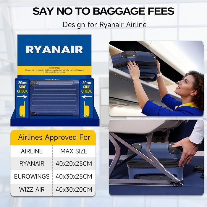 Набір валіз Boleedy 3шт, дорожні валізи (55/66/76 см), ручна поклажа, жорсткий корпус, 360° обертання, тихі подвійні колеса, телескопічна ручка, темно-синій