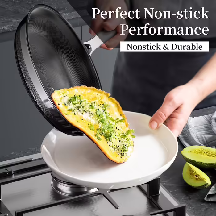 Innerwell Titan Ceramic Frying Pan 28 cm, Induction Pan with Lid, Stainless Steel Pan with Non-Stick Coating, Oven-Safe, PFOA-Free, Suitable for All Cooktops, (24cm with Lid, Black)