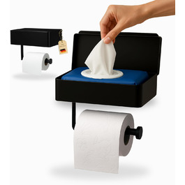 Pandonix Stainless Steel & Bamboo Toilet Paper Holder with Wet Wipe Dispenser - No Drill - Black