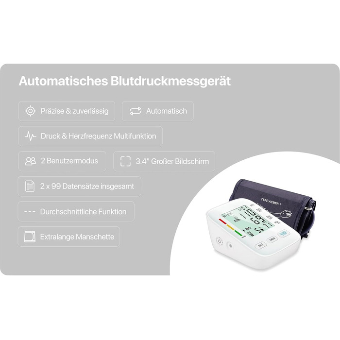 Тонометр на плече Oryzom з визначенням аритмії, 240 місць пам'яті та голосовим виводом – переможець тесту 2025 року, білий