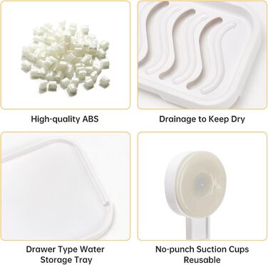 Тримач для мила настінний з піддоном для води, без свердління, з ящиком, з пластику, білий