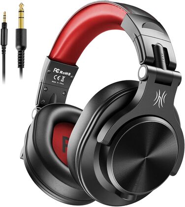 OneOdio A71: Професійні навушники Over-Ear для DJ та студійної роботи, з кабелем, Share Port, червоний