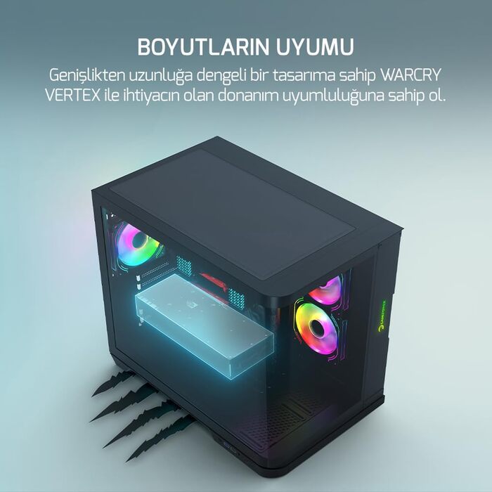 Корпус для ПК Gamepower Warcry Vertex з темперованим склом, ATX Mid Tower, 3x RGB вентилятори, блок живлення 750W 80 Plus, чорний