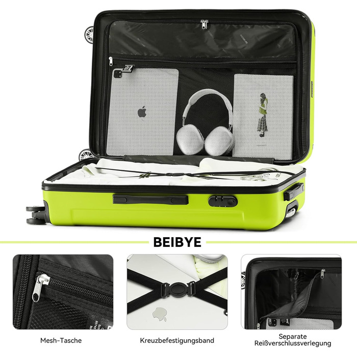 Чохол-валіза BEIBYE: набір валіз з кодовим замком та 4 колесами (Celery Set) 55/66/76 см