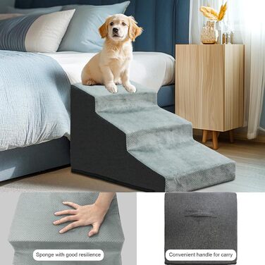 Сходинки для собак BingoPaw: 3 сходинки, 40 см, знімний чохол, протиковзкий, для маленьких собак, котів, до дивану/ліжка, 39x65x40 см