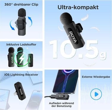 Мікрофон BOYA BY-V10 USB-C: Бездротовий мініатюрний мікрофон з шумозаглушенням для Android, смартфонів, ноутбуків, YouTube, подкастів, Facebook, Vlogging