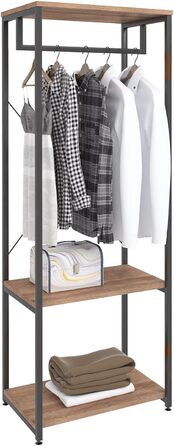 WOLTU Clothes Rack Hanging Shelf Clothes Rail with Shoe Shelf for Bedroom Wardrobe Stand, Metal and Wood, Black + Light Oak, approx. 60 x 40 x 167 cm