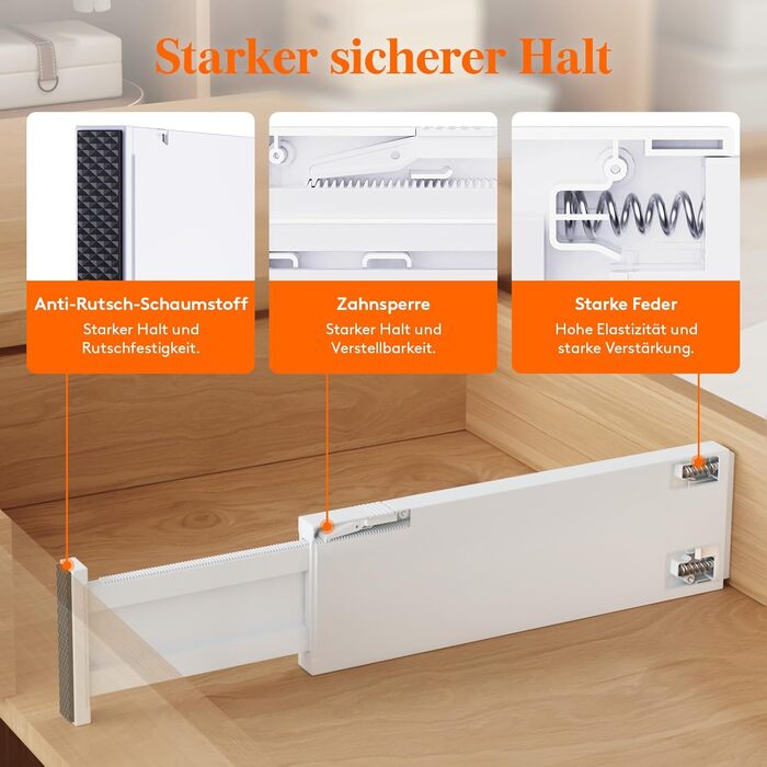 Lifewit Drawer Dividers Set Plastic for Internal Length 27–40cm & Height >10.5cm Drawers, Adjustable Organizer System for Wardrobe/Bedroom/Dresser/Kitchen/Office, White (12, for Internal Length 34–50cm & Height ≥10.5cm)