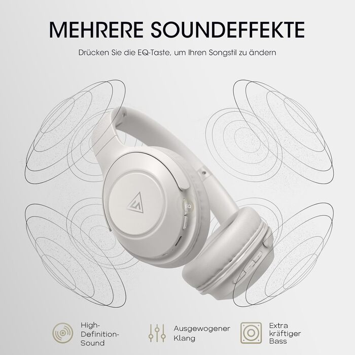 Бездротові навушники DOQAUS Bluetooth з тривалим часом роботи (70 годин), Over-Ear, Bluetooth 5.4, Hi-Fi стерео для подорожей, телефону та ПК (світло-сірий)