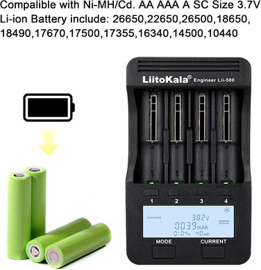 Зарядний пристрій LiitoKala Lii-500 для Li-ion, LiFePO4, Ni-MH/Cd акумуляторів 18650/21700/26650/AA/AAA/C/9V з LCD-дисплеєм