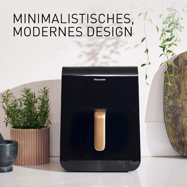 Panasonic NF-CC600AXE Air Fryer with Viewing Window, 6 l, 80–200 °C, digital timer & LCD display, gentle steam injection, 11 presets, easy cleaning, Black with Rose Gold handle