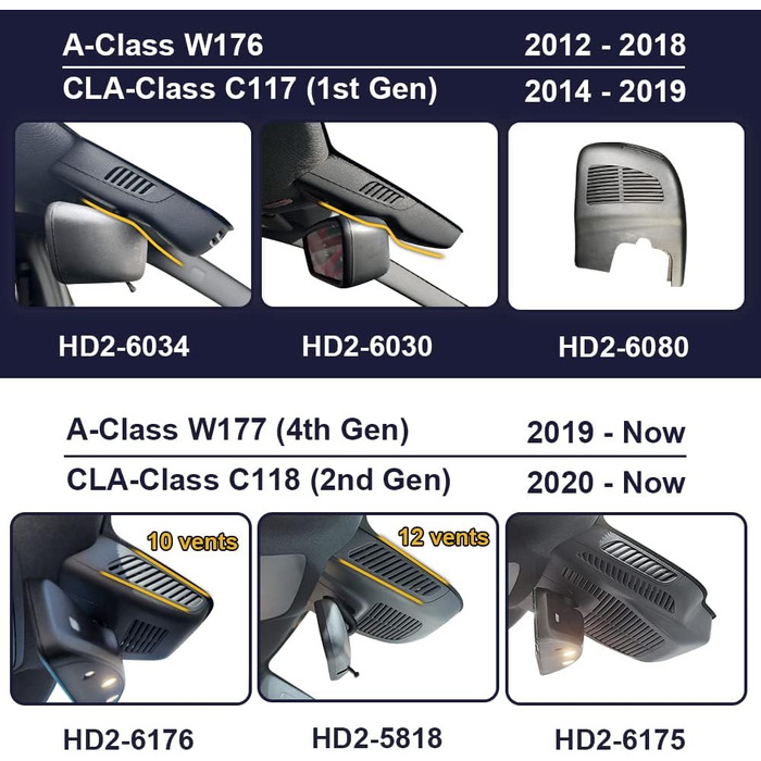 Відеореєстратор Fitcamx 4K для Mercedes-Benz A-Class (W176, W177) та CLA (C117, C118) 2012-2023, подвійний (перед/зад), WiFi, G-сенсор, карта 128GB