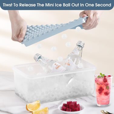 Mini ice cube trays for freezer, 5 pack, small ice cube mold with lid and trash can, 104x5 pieces, tiny crushed ice cube mold, round ice cube mold, coffee juice, Blue