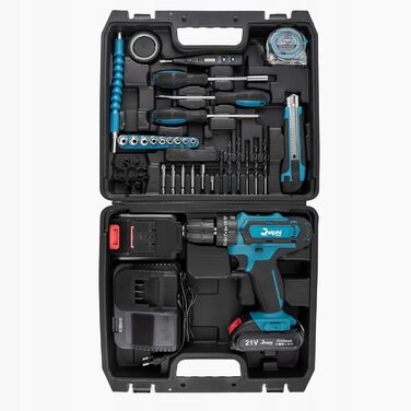 DELPHI 21V акумуляторний шуруповерт Set з 2 акумуляторами, 2 швидкості, 24 ступені крутного моменту, LED-підсвічування, для DIY-проєктів, 41-елементний набір з кейсом