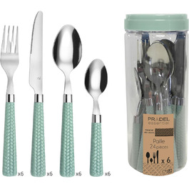 Набір столових приладів Amefa PAILLE для 6 осіб (24 шт.) | Нержавіюча сталь 18/0 | Зелений колір | Можна мити в посудомийній машині
