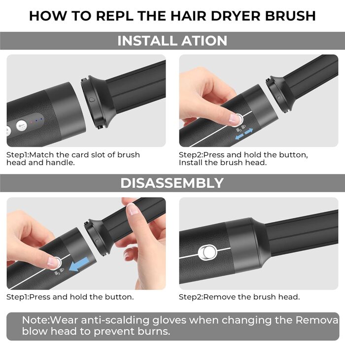 UKLISS Air Styler 7 в 1: Фен-щітка з 7 насадками для сушіння, локонів та об'єму. Іонізація, чорний