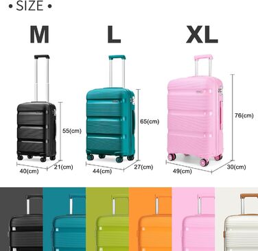 Дорожня валіза KONO 55x40x21 см, 40 л, поліпропіленова, жорсткий корпус, з TSA-замком і 4 подвійними колесами, бірюзово-зелена/синьо-коричнева, XL, легка та зносостійка