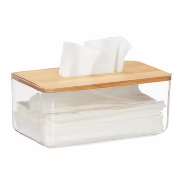 Relaxdays Clear Fabric Box with Bamboo Lid