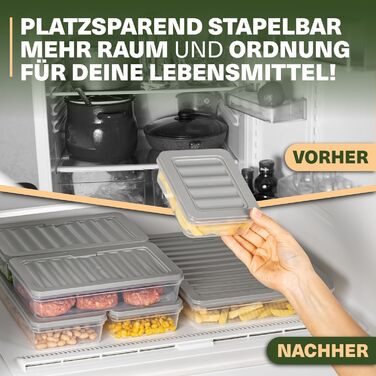 Stackable Freezer Containers, 16-Piece Set, Freezer & Refrigerator Organizer with Lid, Frost-Resistant up to -25°C, Reusable Food Storage Containers, Keep Food Fresh and Odor-Free