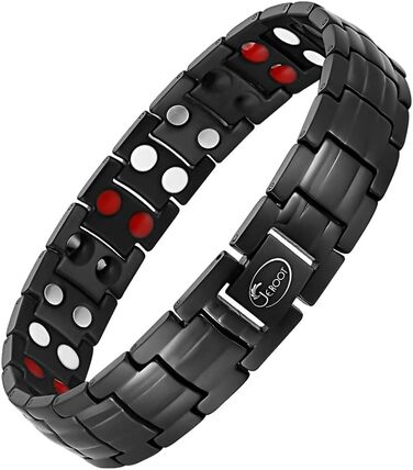Браслет на магніті JEROOT для чоловіків, чорний титановий браслет з 4 елементами, подвійний ряд, браслет для здоров'я та енергії з високоякісною застібкою-складкою та знімачем ланок годинника (3500 гаус)