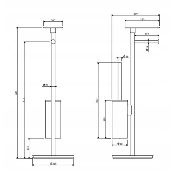 Тримач для туалетного паперу та йоржика з полицею OMNIRES MODERN PROJEKT, антрацит