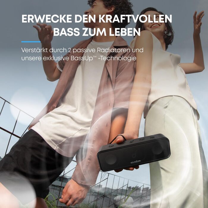 Soundcore 3 Bluetooth колонка: Стереозвук, Titan-драйвер, PartyCast, BassUp, 24 год, IPX7, EQ, чорний