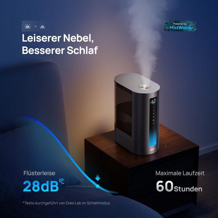 Dreo 6L Увлажнитель воздуха Smart для больших помещений с функцией аромадиффузора, теплый/холодный пар, сенсор влажности, Alexa, серебристый