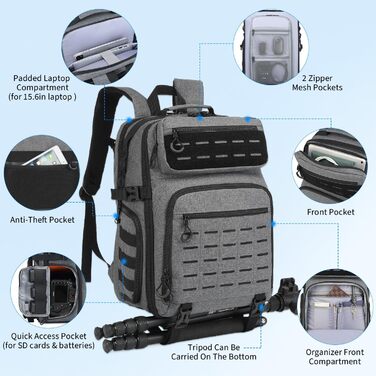 Водонепроникний рюкзак для камери FRETHIND: DSLR, SLR, дрона, об'єктивів та ноутбука (з дощовиком)