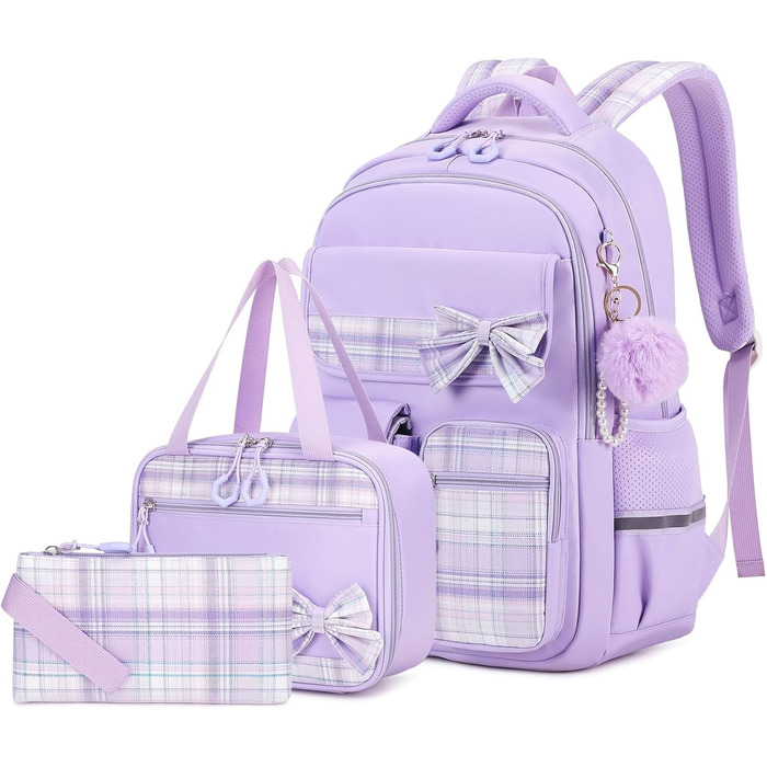 Шкільний набір для дівчаток: рюкзак, ланч-бокс, пенал. 3-ий клас, 4-5 клас, фіолетовий колір