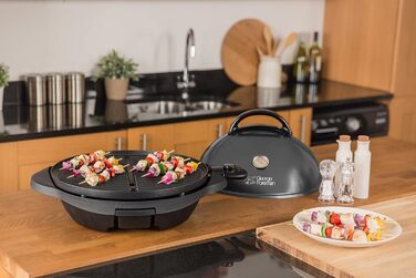 Електричний гриль George Foreman 2в1: напільний і настільний, для дому та балкона, круглий, 44,5 см, 2400 Вт, з термометром і піддоном для жиру, чорний