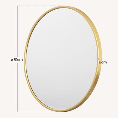 Круглий настінний дзеркало WOLTU 40 см з рамою, для ванної, спальні, вітальні, коридору, декоративний, з металу, скла, MDF, з гачком, 81x81 см, золотий