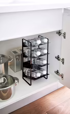 Yamazaki 4304 Tower Bottle Rack, White, Steel, Minimalist, 20 x 20.5 x 40 cm (Black)