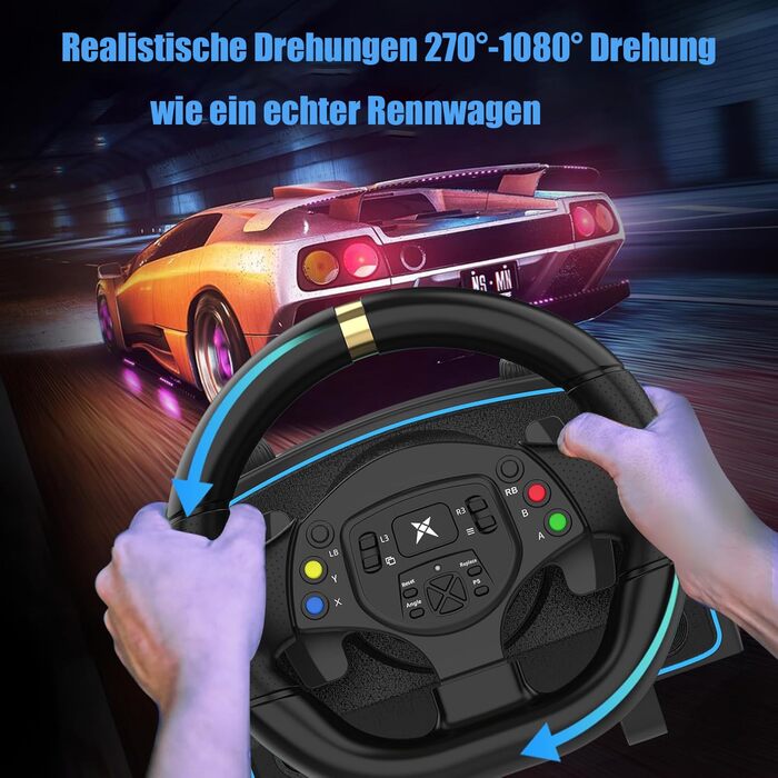 Руль для Xbox NBCP 1080 Grad з педалями та перемикачем швидкостей, сумісний з Xbox One/Series X|S/ PS4/ PS3/ PC/Switch