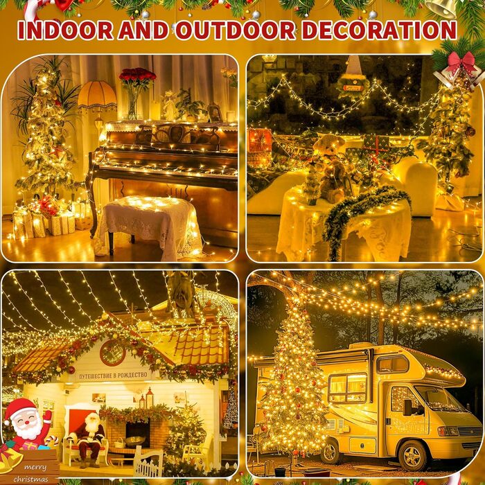 Гірлянда світлодіодна 60м, 600 LED, для декорування приміщень та вулиці, 8 режимів, таймер, IP44, тепле світло, для ялинки, балкона, вікна, саду, вечірки