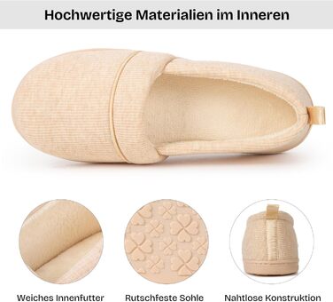 Жіночі домашні тапочки EverFoams з піною Memory Foam, зручні та легкі, з антиковзкою гумовою підошвою (39 EU, Бежевий)